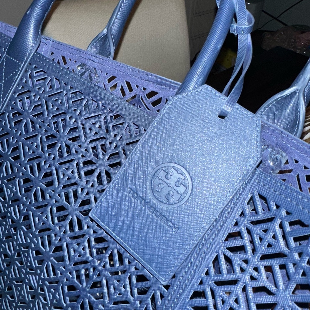 Tory Burch Navy Laser-Cut Tote - Picture 6 of 13